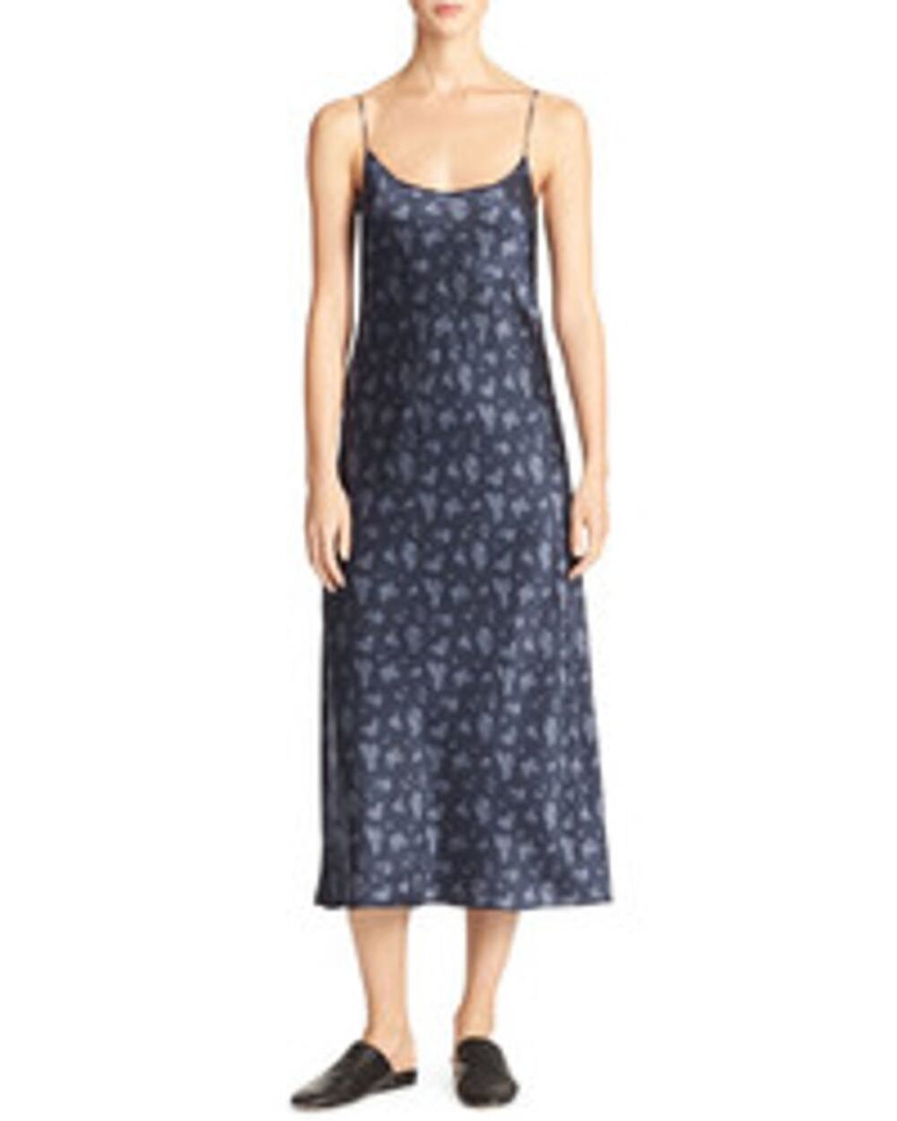 Dress L Vince Calico Floral Silk Satin Midi Length Slip Dress Sleeveless Tank